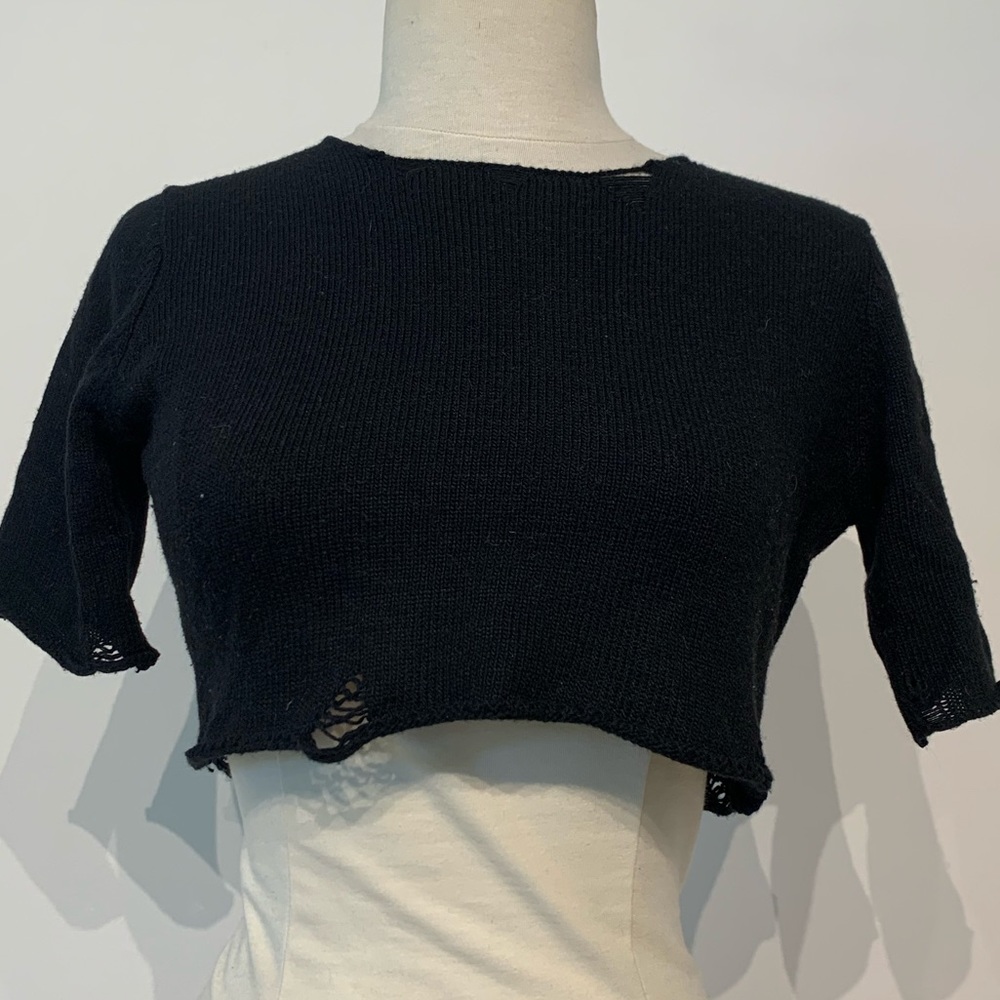 UNIF Liv Black Distressed Knit Crop Top